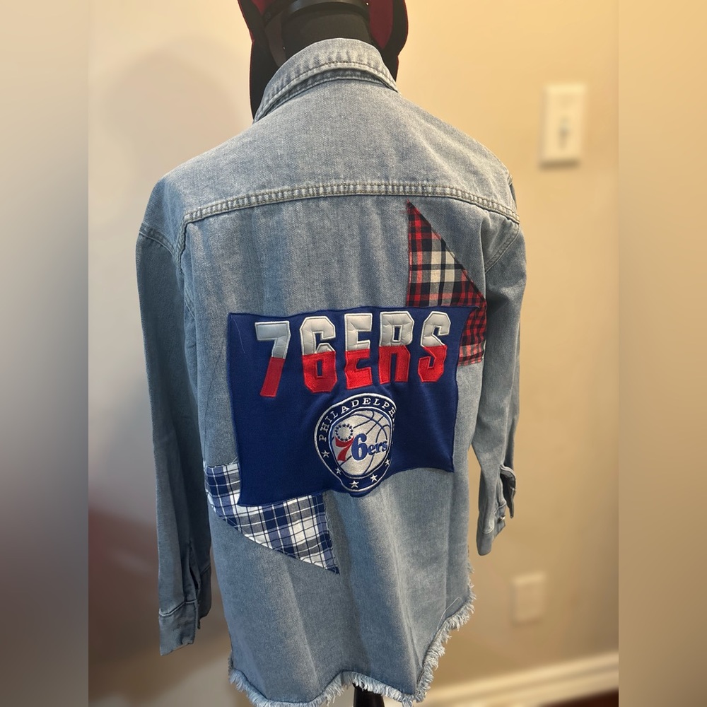 Upcycled Sixers 76ers Denim Jacket